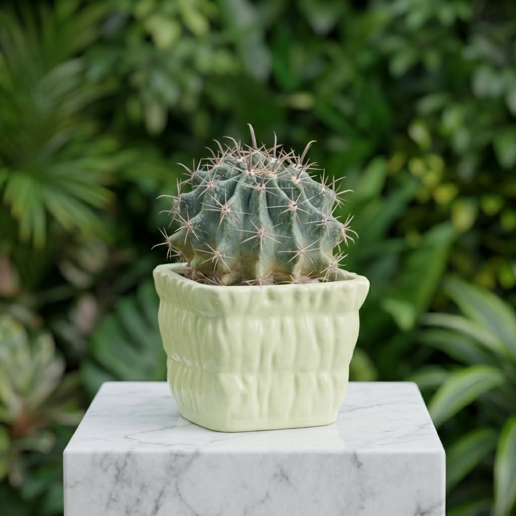 Globe Cactus (Gymnocalycium) in Ceramic Pot