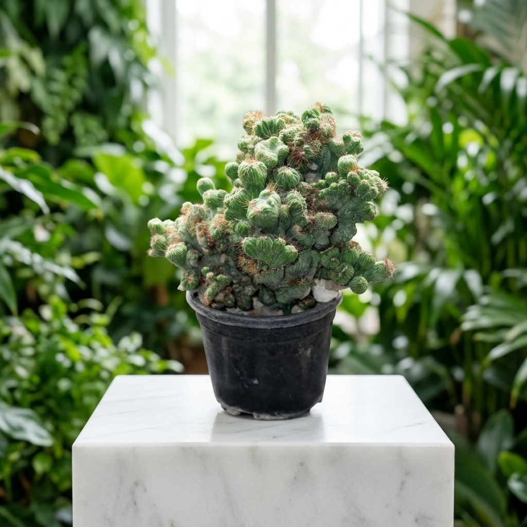 Brain Cactus (Mammillaria elongata 'Cristata') in Ceramic Pot
